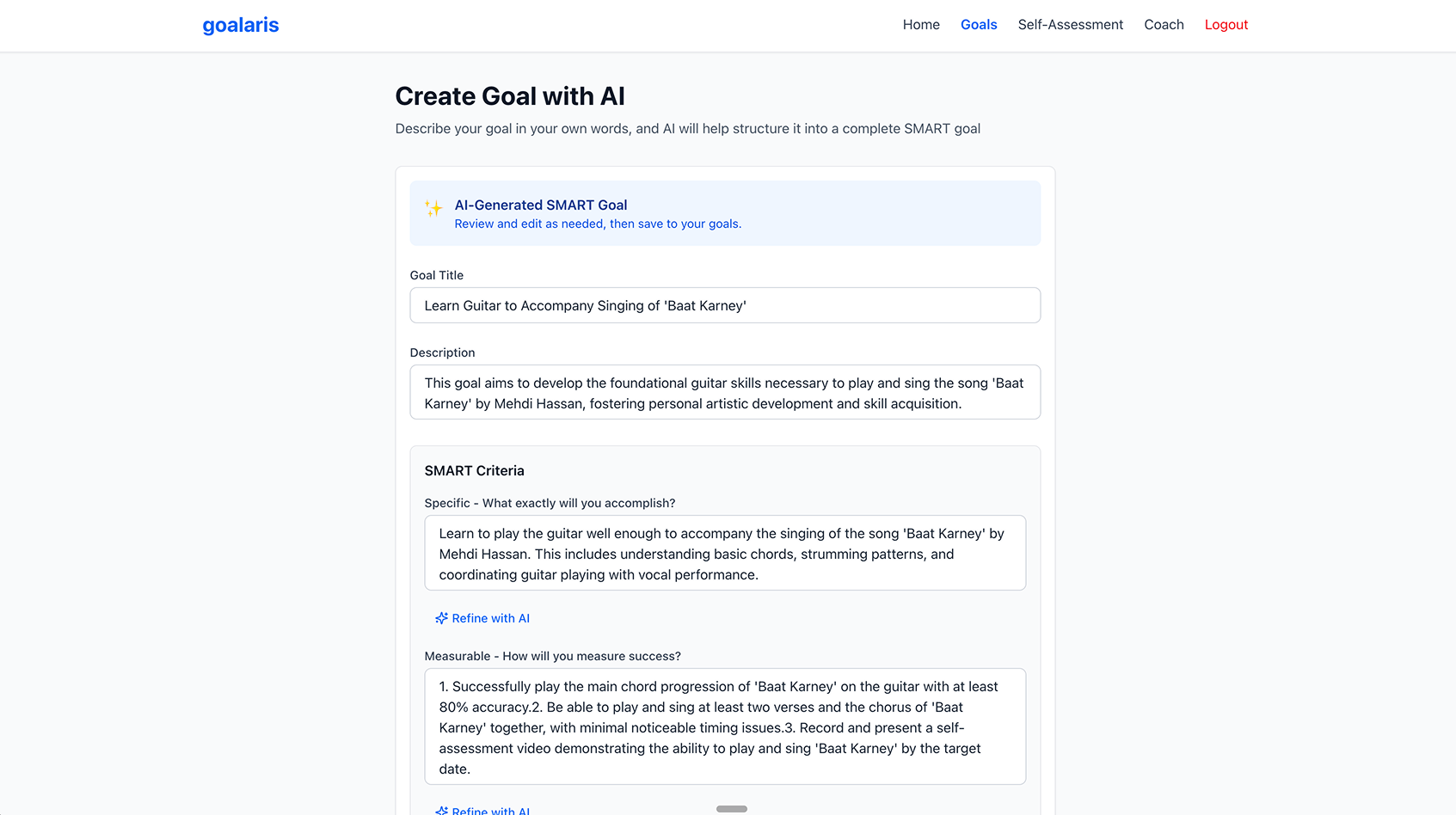 Create goals with AI